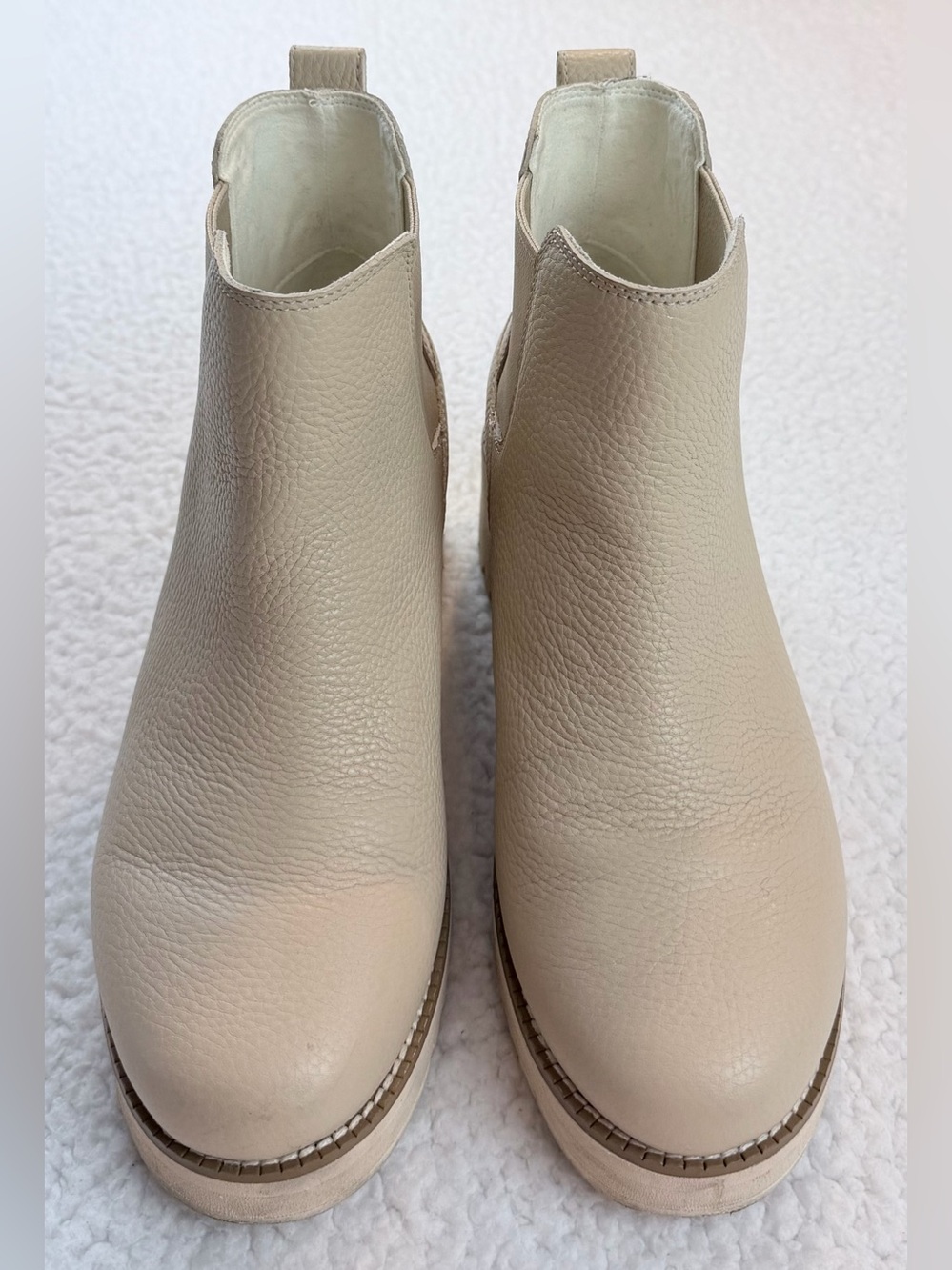 COLE HAAN • Zerogrand Beige/Cream Pebble Leather Chelsea Wedge Ankle Booties, 7 - Picture 9 of 16